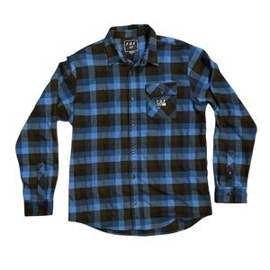 Fox Men's Casual Blue and Black Checkered Shirt